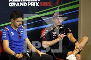 2022-06-10 - Esteban Ocon, Alpine F1 Team and Max Verstappen, Red Bull Racing during the drivers press conference during the Formula 1 Azerbaijan Grand Prix 2022, 8th round of the 2022 FIA Formula One World Championship, on the Baku City Circuit, from June 10 to 12, 2022 in Baku, Azerbaijan - F1 - AZERBAIJAN GRAND PRIX 2022 - FORMULA 1 - MOTORS