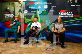 2022-06-11 - MCCULLOUGH Tom, Performance Engineering Director of Aston Martin F1 Team, portrait DEZOTEUX Guillaume Head Of Vehicle Performance of Scuderia AlphaTauri F1 Team ISOLA Mario (ita), Motorsport Racing Manager of Pirelli, portrait press conference during the Formula 1 Azerbaijan Grand Prix 2022, 8th round of the 2022 FIA Formula One World Championship, on the Baku City Circuit, from June 10 to 12, 2022 in Baku, Azerbaijan - F1 - AZERBAIJAN GRAND PRIX 2022 - FORMULA 1 - MOTORS