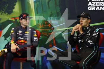 2022-06-12 - VERSTAPPEN Max (ned), Red Bull Racing RB18, portrait RUSSELL George (gbr), Mercedes AMG F1 Team W13, portraitt press conference during the Formula 1 Azerbaijan Grand Prix 2022, 8th round of the 2022 FIA Formula One World Championship, on the Baku City Circuit, from June 10 to 12, 2022 in Baku, Azerbaijan - F1 - AZERBAIJAN GRAND PRIX 2022 - RACE - FORMULA 1 - MOTORS