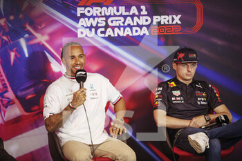 2022-06-17 - HAMILTON Lewis (gbr), Mercedes AMG F1 Team W13, portrait VERSTAPPEN Max (ned), Red Bull Racing RB18, portrait press conference during the Formula 1 AWS Grand Prix du Canada 2022, 9th round of the 2022 FIA Formula One World Championship, on the Circuit Gilles Villeneuve, from June 17 to 19, 2022 in Montreal, Canada - F1 - CANADIAN GRAND PRIX 2022 - FORMULA 1 - MOTORS