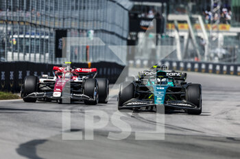 2022-06-19 - 18 STROLL Lance (can), Aston Martin F1 Team AMR22, action 24 ZHOU Guanyu (chi), Alfa Romeo F1 Team ORLEN C42, action during the Formula 1 AWS Grand Prix du Canada 2022, 9th round of the 2022 FIA Formula One World Championship, on the Circuit Gilles Villeneuve, from June 17 to 19, 2022 in Montreal, Canada - F1 - CANADIAN GRAND PRIX 2022 - RACE - FORMULA 1 - MOTORS