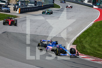 2022-06-19 - 14 ALONSO Fernando (spa), Alpine F1 Team A522, 55 SAINZ Carlos (spa), Scuderia Ferrari F1-75, 55 SAINZ Carlos (spa), Scuderia Ferrari F1-75, action during the Formula 1 AWS Grand Prix du Canada 2022, 9th round of the 2022 FIA Formula One World Championship, on the Circuit Gilles Villeneuve, from June 17 to 19, 2022 in Montreal, Canada - F1 - CANADIAN GRAND PRIX 2022 - RACE - FORMULA 1 - MOTORS