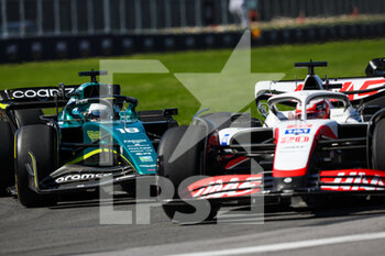 2022-06-19 - 18 STROLL Lance (can), Aston Martin F1 Team AMR22, 20 MAGNUSSEN Kevin (den), Haas F1 Team VF-22 Ferrari, action during the Formula 1 AWS Grand Prix du Canada 2022, 9th round of the 2022 FIA Formula One World Championship, on the Circuit Gilles Villeneuve, from June 17 to 19, 2022 in Montreal, Canada - F1 - CANADIAN GRAND PRIX 2022 - RACE - FORMULA 1 - MOTORS