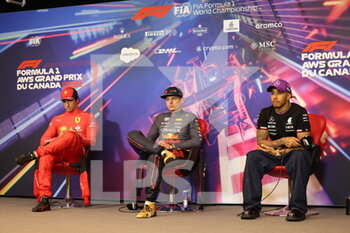 2022-06-19 - SAINZ Carlos (spa), Scuderia Ferrari F1-75, portrait VERSTAPPEN Max (ned), Red Bull Racing RB18, portrait HAMILTON Lewis (gbr), Mercedes AMG F1 Team W13, portrait press conference during the Formula 1 AWS Grand Prix du Canada 2022, 9th round of the 2022 FIA Formula One World Championship, on the Circuit Gilles Villeneuve, from June 17 to 19, 2022 in Montreal, Canada - F1 - CANADIAN GRAND PRIX 2022 - RACE - FORMULA 1 - MOTORS