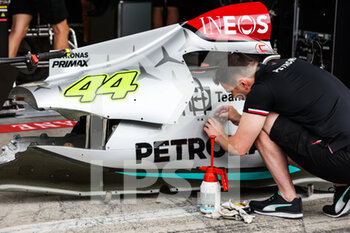 2022-07-07 - Mercedes AMG F1 Team W13, mechanical detail during the Formula 1 Rolex Grosser Preis Von Osterreich 2022, 2022 Austrian Grand Prix, 11th round of the 2022 FIA Formula One World Championship from July 8 to 10, 2022 on the Red Bull Ring, in Spielberg, Austria - F1 - AUSTRIAN GRAND PRIX 2022 - FORMULA 1 - MOTORS