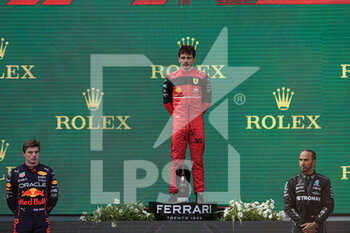 2022-07-10 - Podium  Charles Leclerc (MON) Ferrari F1-75  Max Verstappen (NED) Redbull Racing RB18  Lewis Hamilton (GBR) Mercedes W13 E Performance - 2022 AUSTRIAN GRAND PRIX - RACE - FORMULA 1 - MOTORS