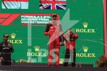 2022-07-10 - Podium of the F1 Austrian GP 2022 -  Charles Leclerc (MON) Ferrari F1-75;  Max Verstappen (NED) Redbull Racing RB18:  Lewis Hamilton (GBR) Mercedes W13 E Performance - 2022 AUSTRIAN GRAND PRIX - RACE - FORMULA 1 - MOTORS