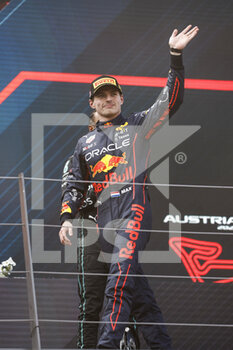 2022-07-10 - VERSTAPPEN Max (ned), Red Bull Racing RB18, portrait podium during the Formula 1 Rolex Grosser Preis Von Osterreich 2022, 2022 Austrian Grand Prix, 11th round of the 2022 FIA Formula One World Championship from July 8 to 10, 2022 on the Red Bull Ring, in Spielberg, Austria - F1 - AUSTRIAN GRAND PRIX 2022 - RACE - FORMULA 1 - MOTORS