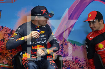 2022-07-10 - Post-race press conference with LECLERC Charles (mco), Scuderia Ferrari F1-75, portrait and VERSTAPPEN Max (ned), Red Bull Racing RB18 during the Formula 1 Rolex Grosser Preis Von Osterreich 2022, 2022 Austrian Grand Prix, 11th round of the 2022 FIA Formula One World Championship from July 8 to 10, 2022 on the Red Bull Ring, in Spielberg, Austria - F1 - AUSTRIAN GRAND PRIX 2022 - RACE - FORMULA 1 - MOTORS