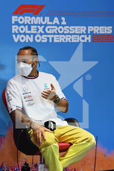 2022-07-10 - Post-race press conference with HAMILTON Lewis (gbr), Mercedes AMG F1 Team W13, portrait during the Formula 1 Rolex Grosser Preis Von Osterreich 2022, 2022 Austrian Grand Prix, 11th round of the 2022 FIA Formula One World Championship from July 8 to 10, 2022 on the Red Bull Ring, in Spielberg, Austria - F1 - AUSTRIAN GRAND PRIX 2022 - RACE - FORMULA 1 - MOTORS