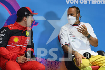 2022-07-10 - Post-race press conference with LECLERC Charles (mco), Scuderia Ferrari F1-75, portrait and HAMILTON Lewis (gbr), Mercedes AMG F1 Team W13 during the Formula 1 Rolex Grosser Preis Von Osterreich 2022, 2022 Austrian Grand Prix, 11th round of the 2022 FIA Formula One World Championship from July 8 to 10, 2022 on the Red Bull Ring, in Spielberg, Austria - F1 - AUSTRIAN GRAND PRIX 2022 - RACE - FORMULA 1 - MOTORS