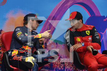 2022-07-10 - Post-race press conference with LECLERC Charles (mco), Scuderia Ferrari F1-75, portrait and VERSTAPPEN Max (ned), Red Bull Racing RB18 during the Formula 1 Rolex Grosser Preis Von Osterreich 2022, 2022 Austrian Grand Prix, 11th round of the 2022 FIA Formula One World Championship from July 8 to 10, 2022 on the Red Bull Ring, in Spielberg, Austria - F1 - AUSTRIAN GRAND PRIX 2022 - RACE - FORMULA 1 - MOTORS