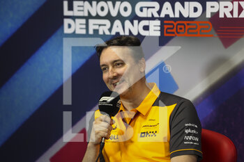 2022-07-23 - Press conference with KEY James (gbr), Technical Director of McLaren F1 Team, portrait during the Formula 1 Lenovo Grand Prix de France, French Grand Prix 2022, 12th round of the 2022 FIA Formula One World Championship from July 22 to 24, 2022 on the Circuit Paul Ricard, in Le Castellet, France - F1 - FRENCH GRAND PRIX 2022 - FORMULA 1 - MOTORS