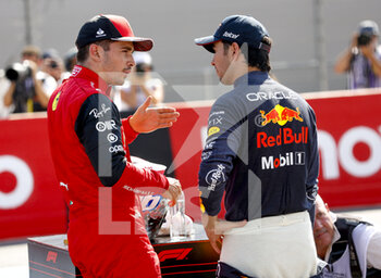 2022-07-23 - LECLERC Charles (mco), Scuderia Ferrari F1-75, portrait with PEREZ Sergio (mex), Red Bull Racing RB18 during the Formula 1 Lenovo Grand Prix de France, French Grand Prix 2022, 12th round of the 2022 FIA Formula One World Championship from July 22 to 24, 2022 on the Circuit Paul Ricard, in Le Castellet, France - F1 - FRENCH GRAND PRIX 2022 - FORMULA 1 - MOTORS
