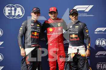 2022-07-23 - VERSTAPPEN Max (ned), Red Bull Racing RB18, portrait, LECLERC Charles (mco), Scuderia Ferrari F1-75, portrait, PEREZ Sergio (mex), Red Bull Racing RB18, portrait during the Formula 1 Lenovo Grand Prix de France, French Grand Prix 2022, 12th round of the 2022 FIA Formula One World Championship from July 22 to 24, 2022 on the Circuit Paul Ricard, in Le Castellet, France - F1 - FRENCH GRAND PRIX 2022 - FORMULA 1 - MOTORS