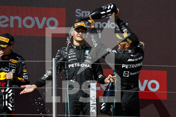 2022-07-24 - Podium, RUSSELL George (gbr), Mercedes AMG F1 Team W13, HAMILTON Lewis (gbr), Mercedes AMG F1 Team W13, portrait during the Formula 1 Lenovo Grand Prix de France, French Grand Prix 2022, 12th round of the 2022 FIA Formula One World Championship from July 22 to 24, 2022 on the Circuit Paul Ricard, in Le Castellet, France - F1 - FRENCH GRAND PRIX 2022 - RACE - FORMULA 1 - MOTORS