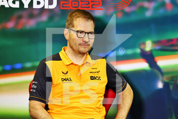 2022-07-29 - Andreas Seidl, McLaren Managing Director in the FIA Press Conference, portrait during the Formula 1 Aramco Magyar Nagydij 2022, Hungarian Grand Prix 2022, 12th round of the 2022 FIA Formula One World Championship from July 28 to 31, 2022 on the Hungaroring, in Mogyorod, Hungary - F1 - HUNGARIAN GRAND PRIX 2022 - FORMULA 1 - MOTORS