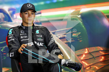 2022-07-30 - George Russell (GBR) Mercedes AMG F1, in the post qualifying FIA Press Conference, portrait during the Formula 1 Aramco Magyar Nagydij 2022, Hungarian Grand Prix 2022, 12th round of the 2022 FIA Formula One World Championship from July 28 to 31, 2022 on the Hungaroring, in Mogyorod, Hungary - F1 - HUNGARIAN GRAND PRIX 2022 - FORMULA 1 - MOTORS