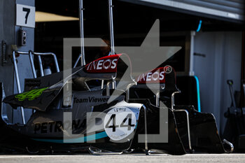 2022-08-25 - Mercedes-AMG PETRONAS F1 Team celebrates 55 years of AMG, sticker details during the Formula 1 Rolex Belgian Grand Prix 2022, 14th round of the 2022 FIA Formula One World Championship from August 26 to 28, 2022 on the Circuit de Spa-Francorchamps, in Francorchamps, Belgium - F1 - BELGIAN GRAND PRIX 2022 - FORMULA 1 - MOTORS