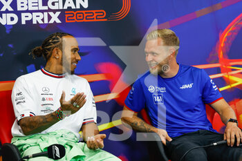2022-08-25 - HAMILTON Lewis (gbr), Mercedes AMG F1 Team W13, portrait with MAGNUSSEN Kevin (den), Haas F1 Team VF-22 Ferrari, press conference during the Formula 1 Rolex Belgian Grand Prix 2022, 14th round of the 2022 FIA Formula One World Championship from August 26 to 28, 2022 on the Circuit de Spa-Francorchamps, in Francorchamps, Belgium - F1 - BELGIAN GRAND PRIX 2022 - FORMULA 1 - MOTORS