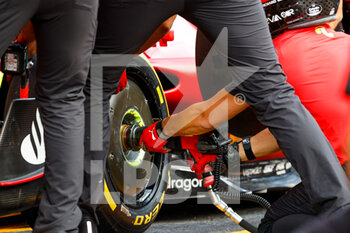 2022-08-25 - Scuderia Ferrari F1-75, mechanical detail, tyre, pneu, during the Formula 1 Rolex Belgian Grand Prix 2022, 14th round of the 2022 FIA Formula One World Championship from August 26 to 28, 2022 on the Circuit de Spa-Francorchamps, in Francorchamps, Belgium - F1 - BELGIAN GRAND PRIX 2022 - FORMULA 1 - MOTORS