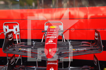 2022-08-27 - Scuderia Ferrari, front wing, aileron, during the Formula 1 Rolex Belgian Grand Prix 2022, 14th round of the 2022 FIA Formula One World Championship from August 26 to 28, 2022 on the Circuit de Spa-Francorchamps, in Francorchamps, Belgium - F1 - BELGIAN GRAND PRIX 2022 - FORMULA 1 - MOTORS