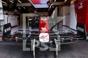 2022-08-28 - Front wing, Alfa Romeo F1 Team ORLEN C42, mechanical detail during the Formula 1 Rolex Belgian Grand Prix 2022, 14th round of the 2022 FIA Formula One World Championship from August 26 to 28, 2022 on the Circuit de Spa-Francorchamps, in Francorchamps, Belgium - F1 - BELGIAN GRAND PRIX 2022 - RACE - FORMULA 1 - MOTORS