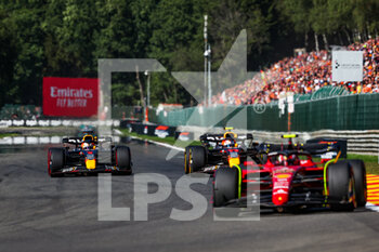 2022-08-28 - 01 VERSTAPPEN Max (nld), Red Bull Racing RB18, 11 PEREZ Sergio (mex), Red Bull Racing RB18, 55 SAINZ Carlos (spa), Scuderia Ferrari F1-75, action during the Formula 1 Rolex Belgian Grand Prix 2022, 14th round of the 2022 FIA Formula One World Championship from August 26 to 28, 2022 on the Circuit de Spa-Francorchamps, in Francorchamps, Belgium - F1 - BELGIAN GRAND PRIX 2022 - RACE - FORMULA 1 - MOTORS