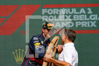 2022-08-28 - VERSTAPPEN Max (ned), Red Bull Racing RB18, portrait, podium during the Formula 1 Rolex Belgian Grand Prix 2022, 14th round of the 2022 FIA Formula One World Championship from August 26 to 28, 2022 on the Circuit de Spa-Francorchamps, in Francorchamps, Belgium - F1 - BELGIAN GRAND PRIX 2022 - RACE - FORMULA 1 - MOTORS