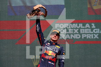 2022-08-28 - VERSTAPPEN Max (ned), Red Bull Racing RB18, portrait, podium, during the Formula 1 Rolex Belgian Grand Prix 2022, 14th round of the 2022 FIA Formula One World Championship from August 26 to 28, 2022 on the Circuit de Spa-Francorchamps, in Francorchamps, Belgium - F1 - BELGIAN GRAND PRIX 2022 - RACE - FORMULA 1 - MOTORS