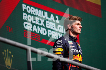 2022-08-28 - podium VERSTAPPEN Max (ned), Red Bull Racing RB18, portrait during the Formula 1 Rolex Belgian Grand Prix 2022, 14th round of the 2022 FIA Formula One World Championship from August 26 to 28, 2022 on the Circuit de Spa-Francorchamps, in Francorchamps, Belgium - F1 - BELGIAN GRAND PRIX 2022 - RACE - FORMULA 1 - MOTORS