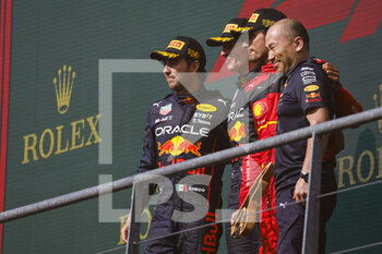 2022-08-28 - Podium, PEREZ Sergio (mex), Red Bull Racing RB18, VERSTAPPEN Max (ned), Red Bull Racing RB18, SAINZ Carlos (spa), Scuderia Ferrari F1-75, portrait during the Formula 1 Rolex Belgian Grand Prix 2022, 14th round of the 2022 FIA Formula One World Championship from August 26 to 28, 2022 on the Circuit de Spa-Francorchamps, in Francorchamps, Belgium - F1 - BELGIAN GRAND PRIX 2022 - RACE - FORMULA 1 - MOTORS
