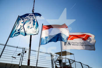 2022-09-01 - logo FIA flag, drapeau illustration during the Formula 1 Heineken Dutch Grand Prix 2022, 15th round of the 2022 FIA Formula One World Championship from September 2 to 4, 2022 on the Zandvoort Circuit, in Netherlands, Belgium - F1 - DUTCH GRAND PRIX 2022 - FORMULA 1 - MOTORS