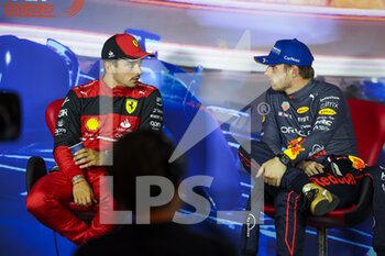 2022-09-03 - LECLERC Charles (mco), Scuderia Ferrari F1-75, VERSTAPPEN Max (ned), Red Bull Racing RB18, portrait, Post-qualifying press conference during the Formula 1 Heineken Dutch Grand Prix 2022, 15th round of the 2022 FIA Formula One World Championship from September 2 to 4, 2022 on the Zandvoort Circuit, in Netherlands, Belgium - F1 - DUTCH GRAND PRIX 2022 - FORMULA 1 - MOTORS