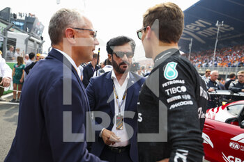 2022-09-04 - BEN SULAYEM Mohammed (uae), President of the FIA, RUSSELL George (gbr), Mercedes AMG F1 Team W13, DOMENICALI Stefano (ita), Chairman and CEO Formula One Group FOG, portrait during the Formula 1 Heineken Dutch Grand Prix 2022, 15th round of the 2022 FIA Formula One World Championship from September 2 to 4, 2022 on the Zandvoort Circuit, in Netherlands, Belgium - F1 - DUTCH GRAND PRIX 2022 - RACE - FORMULA 1 - MOTORS