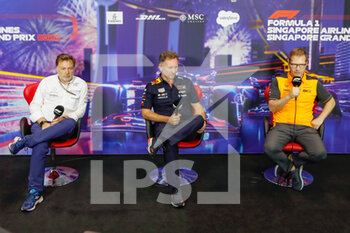 2022-10-01 - CAPITO Jost, Chief Executive Officer of Williams Racing, HORNER Christian (gbr), Team Principal of Red Bull Racing, SEIDL Andreas, Team Principal of McLaren F1 Team, portrait press conference during the Formula 1 Singapore Airlines Singapore Grand Prix 2022, 17th round of the 2022 FIA Formula One World Championship from September 30 to October 02, 2022 on the Marina Bay Street Circuit, in Singapore - F1 - SINGAPORE GRAND PRIX 2022 - FORMULA 1 - MOTORS