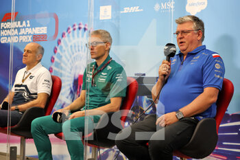 2022-10-08 - From left to right: Franz Tost (AUT) AlphaTauri Team Principal; Mike Krack (LUX) Aston Martin F1 Team, Team Principal; and Otmar Szafnauer (USA) Alpine F1 Team, Team Principal, portrait, in the FIA Press Conference during the Formula 1 Honda Japense Grand Prix 2022, 18th round of the 2022 FIA Formula One World Championship from Octobre 7 to 9, 2022 on the Suzuka International Racing Course, in Suzuka, Mie Prefecture, Japan - F1 - JAPANESE GRAND PRIX 2022 - FORMULA 1 - MOTORS
