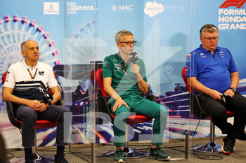 2022-10-08 - From left to right: Franz Tost (AUT) AlphaTauri Team Principal; Mike Krack (LUX) Aston Martin F1 Team, Team Principal; and Otmar Szafnauer (USA) Alpine F1 Team, Team Principal, portrait, in the FIA Press Conference during the Formula 1 Honda Japense Grand Prix 2022, 18th round of the 2022 FIA Formula One World Championship from Octobre 7 to 9, 2022 on the Suzuka International Racing Course, in Suzuka, Mie Prefecture, Japan - F1 - JAPANESE GRAND PRIX 2022 - FORMULA 1 - MOTORS