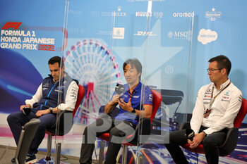 2022-10-08 - From left to right: Dave Robson (GBR) Williams Racing Head of Vehicle Performance; Ayao Komatsu (JPN) Haas F1 Team Race Engineer and Mike Elliott (GBR) Mercedes AMG F1 Technical Director; portrait, in the FIA Press Conference during the Formula 1 Honda Japense Grand Prix 2022, 18th round of the 2022 FIA Formula One World Championship from Octobre 7 to 9, 2022 on the Suzuka International Racing Course, in Suzuka, Mie Prefecture, Japan - F1 - JAPANESE GRAND PRIX 2022 - FORMULA 1 - MOTORS