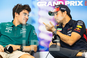 2022-10-20 - STROLL Lance (can), Aston Martin F1 Team AMR22, portrait PEREZ Sergio (mex), Red Bull Racing RB18, portrait press conference during the Formula 1 Aramco United States Grand Prix 2022, 19th round of the 2022 FIA Formula One World Championship from October 21 to 23, 2022 on the Circuit of the Americas, in Austin, Texas - F1 - UNITED STATES GRAND PRIX 2022 - FORMULA 1 - MOTORS