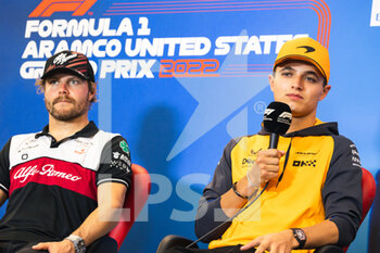 2022-10-20 - NORRIS Lando (gbr), McLaren F1 Team MCL36, portrait BOTTAS Valtteri (fin), Alfa Romeo F1 Team ORLEN C42, portrait press conference during the Formula 1 Aramco United States Grand Prix 2022, 19th round of the 2022 FIA Formula One World Championship from October 21 to 23, 2022 on the Circuit of the Americas, in Austin, Texas - F1 - UNITED STATES GRAND PRIX 2022 - FORMULA 1 - MOTORS