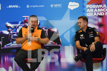 2022-10-22 - Press Conference with Zak Brown, CEO, McLaren Racing and Christian Horner, Team Principal, Red Bull, Racing, portrait during the Formula 1 Aramco United States Grand Prix 2022, 19th round of the 2022 FIA Formula One World Championship from October 21 to 23, 2022 on the Circuit of the Americas, in Austin, Texas - F1 - UNITED STATES GRAND PRIX 2022 - FORMULA 1 - MOTORS
