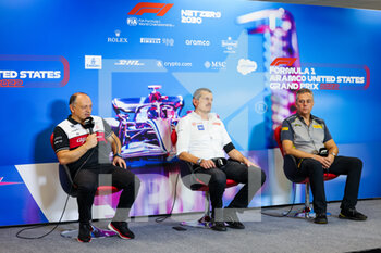 2022-10-22 - Press conference: VASSEUR Frederic (fra), Team Principal of Alfa Romeo F1 Team ORLEN, STEINER Guenther (ita), Team Principal of Haas F1 team, ISOLA Mario (ita), Motorsport Racing Manager of Pirelli, portrait during the Formula 1 Aramco United States Grand Prix 2022, 19th round of the 2022 FIA Formula One World Championship from October 21 to 23, 2022 on the Circuit of the Americas, in Austin, Texas - F1 - UNITED STATES GRAND PRIX 2022 - FORMULA 1 - MOTORS