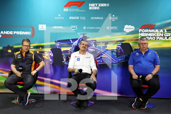 12/11/2022 - FIA presse conference with from left to right: (L to R): Andreas Seidl, McLaren Managing Director; Guenther Steiner (ITA) Haas F1 Team Prinicipal; and Otmar Szafnauer (USA) Alpine F1 Team, Team Principal, portrait during the Formula 1 Heineken Grande Premio de São Paulo 2022, Sao Paulo Grand Prix Grand Prix 2022, 21st round of the 2022 FIA Formula One World Championship from November 11 to 13, 2022 on the Interlagos Circuit, in Sao Paulo, Brazil - F1 - SAO PAULO GRAND PRIX 2022 - FORMULA 1 - MOTORI