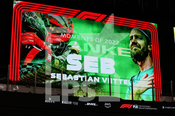 2022-11-19 - tribute to Sebastian Vettel during the Formula 1 Etihad Airways Abu Dhabi Grand Prix 2022, 22nd round of the 2022 FIA Formula One World Championship from November 18 to 20, 2022 on the Yas Marina Circuit, in Yas Island, Abu Dhabi - F1 - ABU DHABI GRAND PRIX 2022 - FORMULA 1 - MOTORS