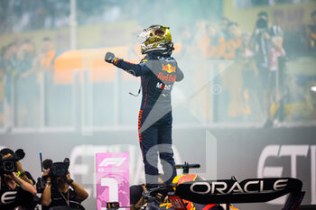 20/11/2022 - VERSTAPPEN Max (ned), Red Bull Racing RB18, portrait celebrating victory during the Formula 1 Etihad Airways Abu Dhabi Grand Prix 2022, 22nd round of the 2022 FIA Formula One World Championship from November 18 to 20, 2022 on the Yas Marina Circuit, in Yas Island, Abu Dhabi - F1 - ABU DHABI GRAND PRIX 2022 - RACE - FORMULA 1 - MOTORI