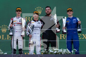 2022-07-09 - ARMSTRONG Marcus (nzl), Hitech Grand Prix, Dallara F2, portrait, podium with Pourchaire Théo (fra) and DOOHAN Jack (aus), UNI-Virtuosi Racing, Dallara F2 during the 8th round of the 2022 FIA Formula 2 Championship, on the Red Bull Ring, from July 8 to 10, 2022 in Spielberg, Austria - AUTO - FORMULA 2 2022 - AUSTRIA - FORMULA 2 - MOTORS