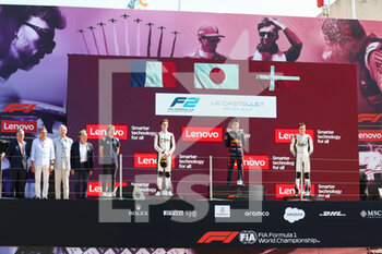 2022-07-24 - podium PIC Charles, Dams, Pourchaire Théo (fra), ART Grand Prix, Dallara F2, IWASA Ayumu (jpn), DAMS, Dallara F2, VESTI Frederik (dnk), ART Grand Prix, Dallara F2, portrait during the 9th round of the 2022 FIA Formula 2 Championship, from July 22 to 24, 2022 on the Circuit Paul Ricard, in Le Castellet, France - AUTO - FORMULA 2 2022 - FRANCE - FORMULA 2 - MOTORS