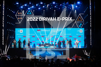 2022-01-27 - podium during the 2022 Diriyah ePrix, 1st and 2nd round of the 2022 Formula E World Championship, on the Riyadh Street Circuit from January 28 to 30, in Riyadh, Saudi Arabia - 2022 DIRIYAH EPRIX, 1ST AND 2ND ROUND OF THE 2022 FORMULA E WORLD CHAMPIONSHIP - FORMULA E - MOTORS