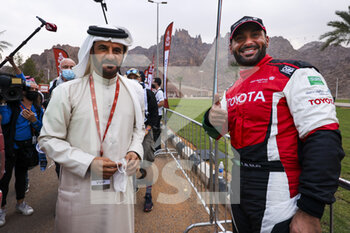 2022-01-01 - Al Rajhi Yazeed (sau), Overdrive Toyota, Toyota Hilux Overdrive, Auto FIA T1/T2, W2RC, Ben Sulaymen Mohammed (are), President of the FIA, portrait during the Podium Start of the Dakar Rally 2022, on January 1st 2022 in Hail, Saudi Arabia - PODIUM START OF THE DAKAR RALLY 2022 - RALLY - MOTORS